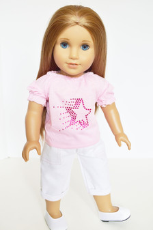 White Denim Capris with Pink Matching Top