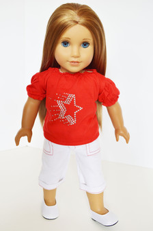 White Denim Capris with Red Top