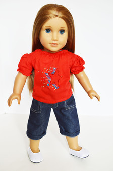 Denim Capris with Red Top