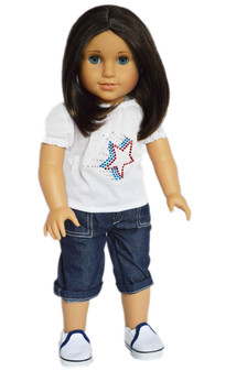 White Top with Denim Capri Outfit For American Girl Dolls