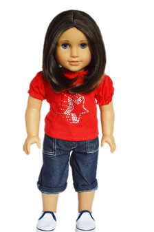 Red Star Top for American Girl Dolls with Denim Capris
