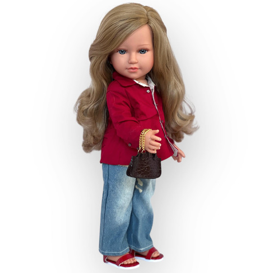 Red Top Denim Jeans and Purse