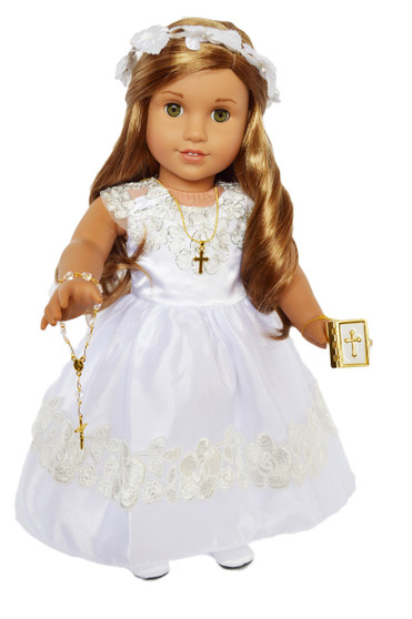 My Brittany's Communion Gown with Silver Embroidery  Complete with Bible, Cross, Rosary,Veil- No shoes