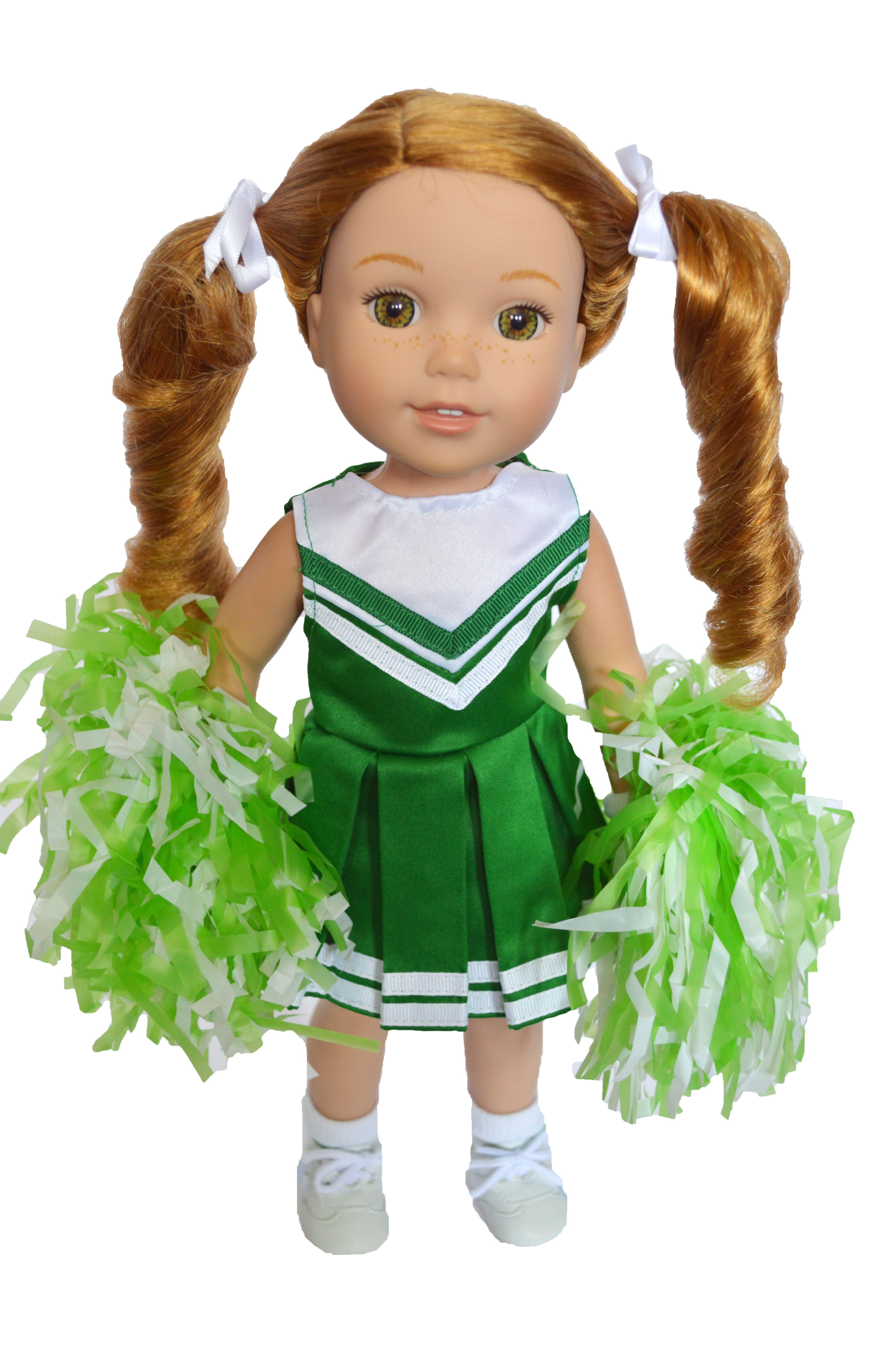 Green and White Cheerleader Outfit for Wellie Wisher Dolls