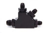 Fuel Block - 8 AN Male Port - Three 6 AN Male Ports - Aluminum - Black Anodized - Each