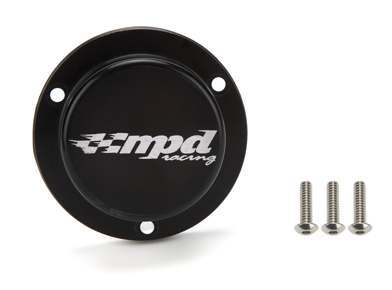 Drive Flange Dust Cover - Screw-On - MPD Logo - Aluminum - Black Anodized - MPD Aluminum Front Hubs - Each