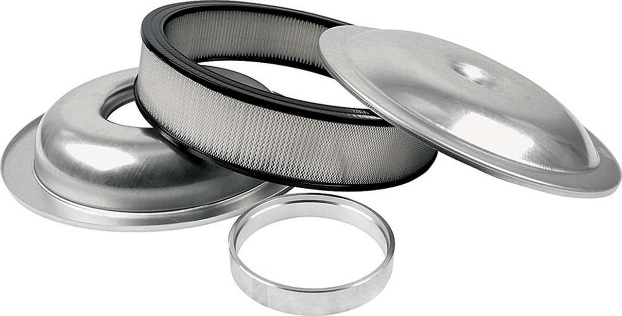 Air Cleaner Assembly - Lightweight - 14 in Round - 3.5 in Element - 5-1/8 in Carb Flange - Dropped Base - 1 in Spacer - Aluminum - Natural - Kit