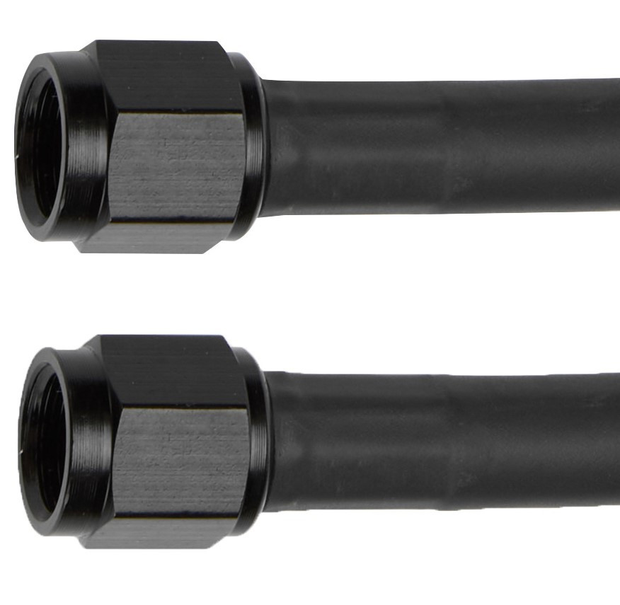 AN Hose Assembly - 21 in Long - 4 AN Hose - 4 AN Straight Female to 4 AN Straight Female - Braided Stainless - Black Vinyl Coated - PTFE Lined - Each