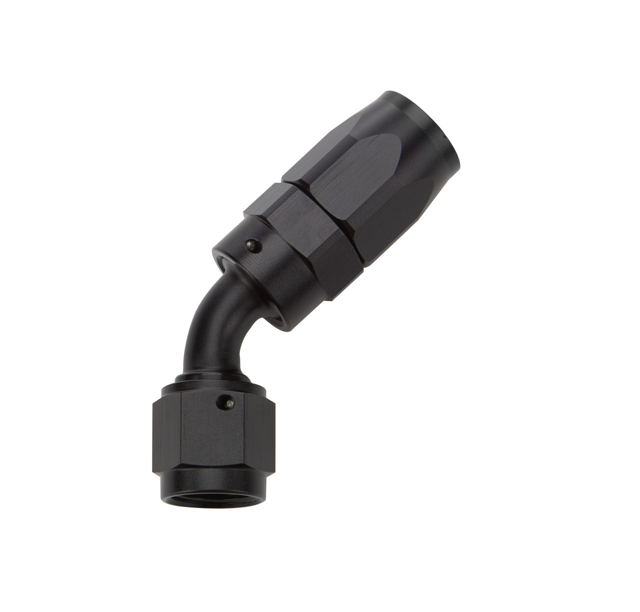 Fitting - Hose End - 45 Degree - 6 AN Hose to 6 AN Female Swivel - Aluminum - Black Anodized - Each