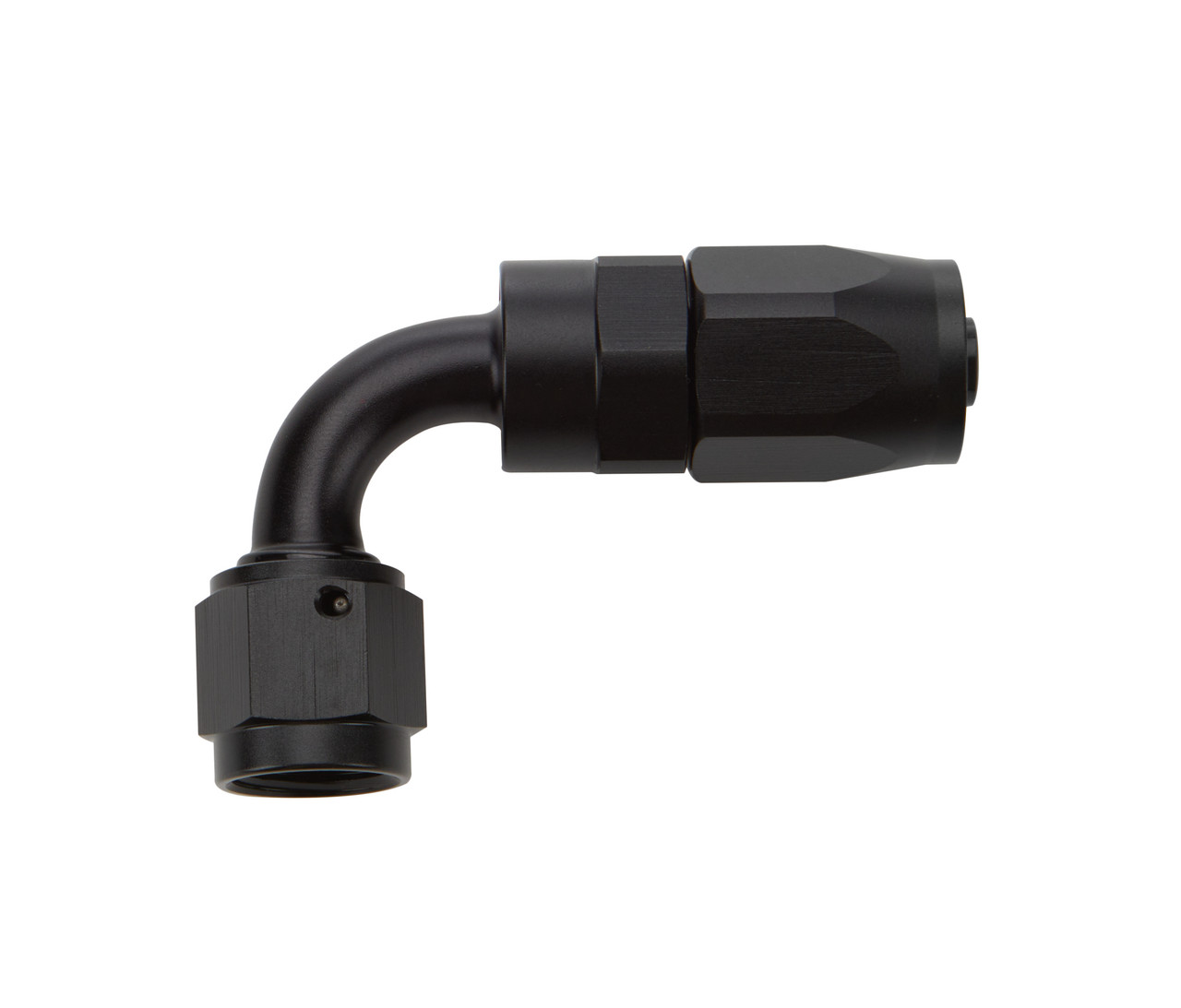 Fitting - Hose End - 90 Degree - 6 AN Hose to 6 AN Female Swivel - Aluminum - Black Anodized - Each