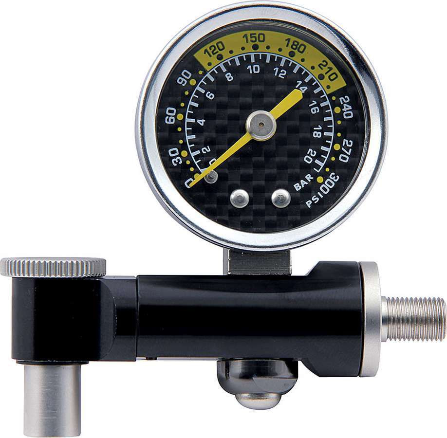 Shock Inflator and Gauge - 0-300 psi - Mechanical - Analog - Black Face - Each