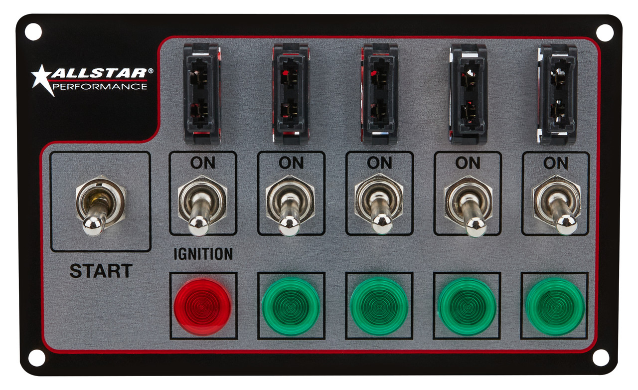 Switch Panel - Dash Mount - 4 x 7 in - 4 Toggles / 1 Ignition / 1 Momentary Toggle - Fused - Kit