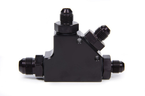 Fuel Block - 8 AN Male Port - Three 6 AN Male Ports - Aluminum - Black Anodized - Each