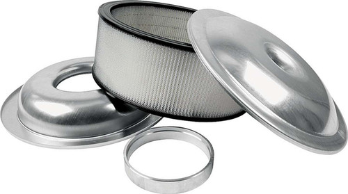 Air Cleaner Assembly - Lightweight - 14 in Round - 5 in Element - 5-1/8 in Carb Flange - Dropped Base - 1 in Spacer - Aluminum - Natural - Kit