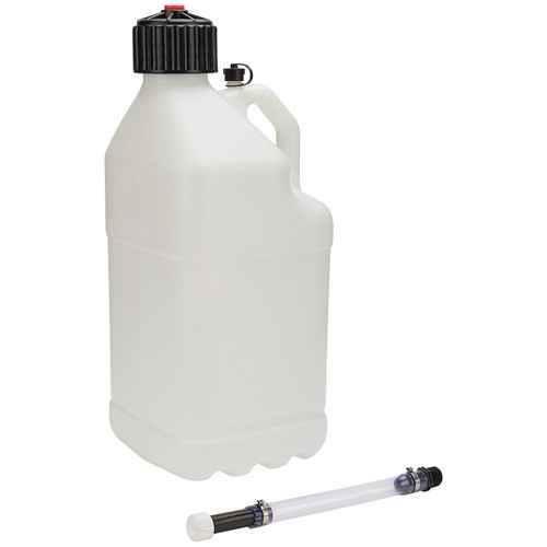 Utility Jug - 5 gal - 9.5 x 9.5 x 22.75 in Tall - O-Ring Seal Cap - Screw-On Vent - Filler Hose - Square - Plastic - Clear - Each