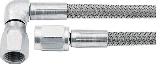 AN Hose Assembly - 16 in Long - 3 AN Hose - 3 AN Straight Female to 3 AN 90 Degree Female - Braided Stainless - PTFE Lined - Each