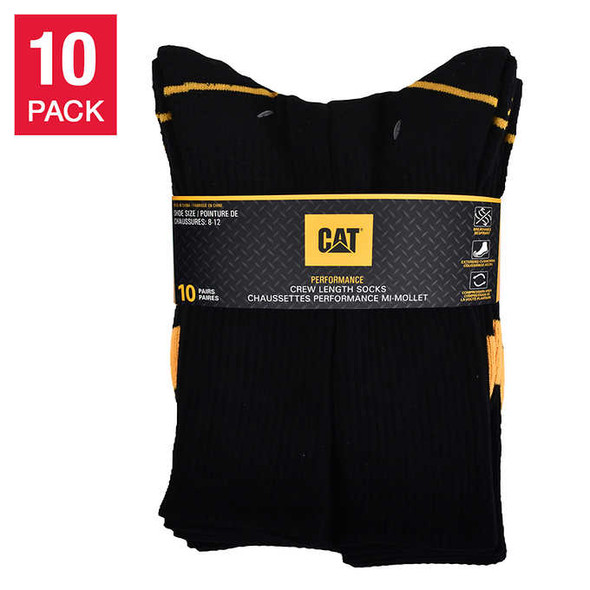 Caterpillar Men's Performance Crew Length Sock, 10-pack