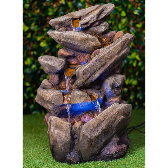 Multi-level Stone-look Fountain with Lights