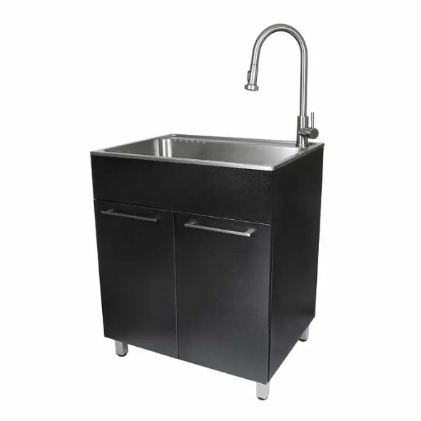 Transform Black 28 in. All in One Utility Sink with Cabinet and Stainless Steel Faucet