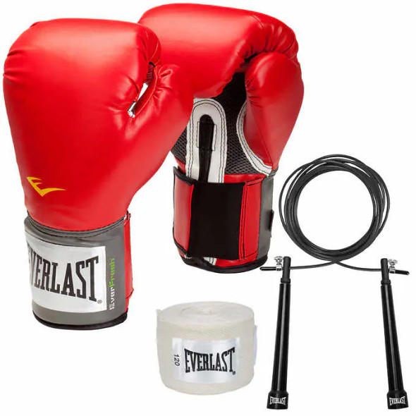 Everlast Training Gloves, Cable Jump Rope and Handwraps Kit