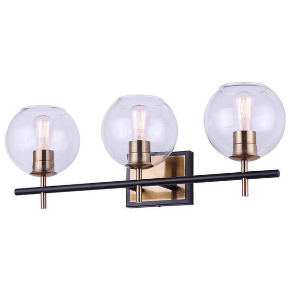 TENLEY Matte Black and Gold Vanity Light with Clear Glass Shades