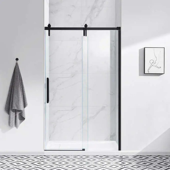 OVE Sheffield 48 in. Sliding Shower Door in Matte Black