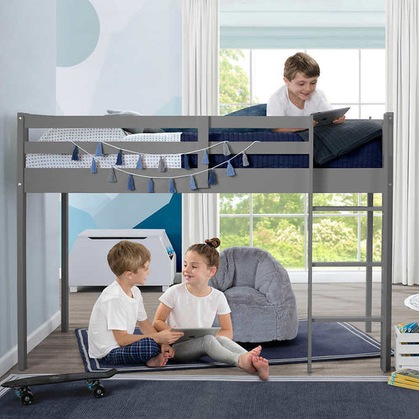 Delta Children Grey Twin Loft Bed with Guardrail and Ladder