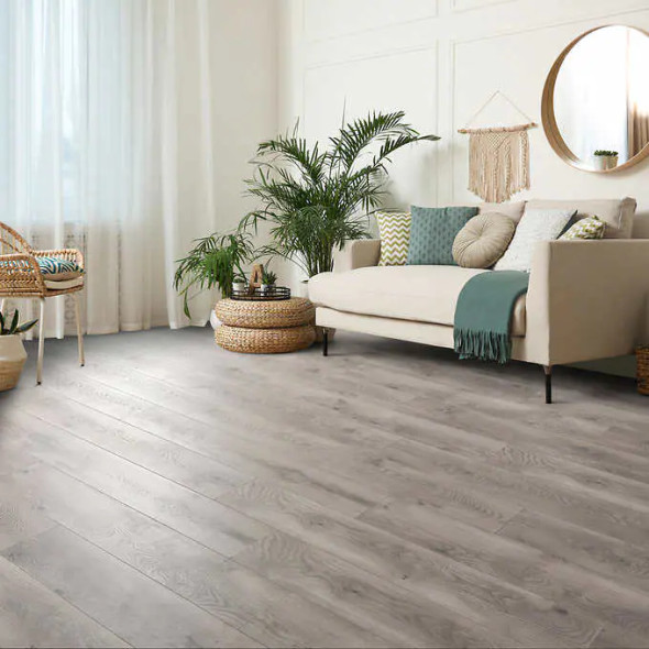 Golden Select Coastal Grey 19.2 cm (7.56 in.) Embossed Water Resistant Laminate Flooring with Pre-attached Foam Backer