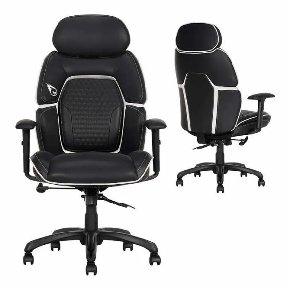 DPS Centurion Gaming Chair with Adjustable Headrest, Black and White