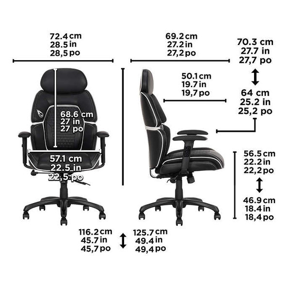 DPS Centurion Gaming Chair with Adjustable Headrest, Black and White