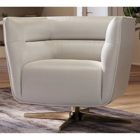 Natuzzi Cream Top Grain Leather Swivel Chair