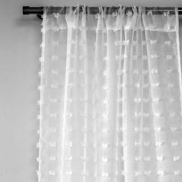 Lite Out Puffy Tonal White Textured Sheer Curtain Panels