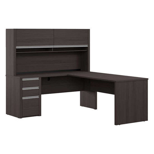 Bestar Stoneham L-Shaped Desk with Pedestal and Hutch