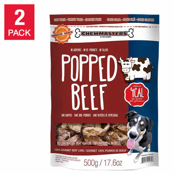 Chewmasters Popped Beef Dog Treats 2 x 500 g ( 17.6 oz )