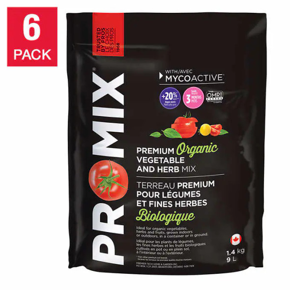 PROMIX Organic Vegetable and Herb Mix, 6 × 9 L