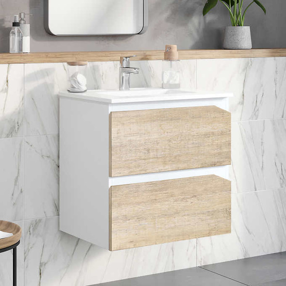 OVE Decors Idris Vanity in Glacier Wood and Glossy White with White Ceramic Top