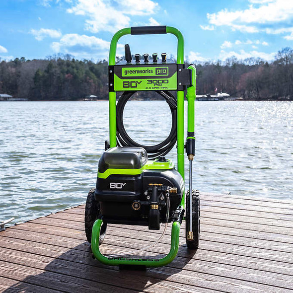 Greenworks 80V 3000 PSI 2.0 GPM Brushless Pressure Washer, (2) 4Ah Battery, 8A Dual-Port Charger and 15'' Surface Cleaner Included