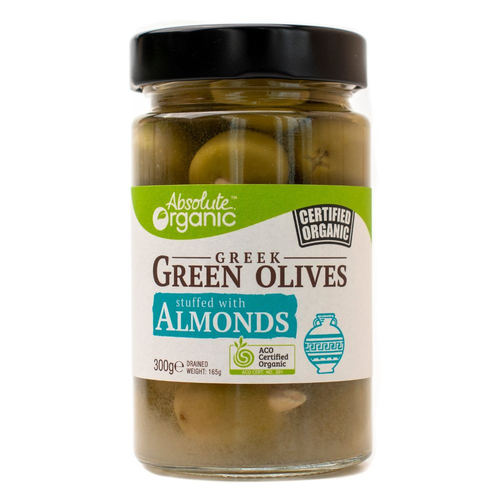 Organic Greek Green Olives Stuffed With Garlic 300g