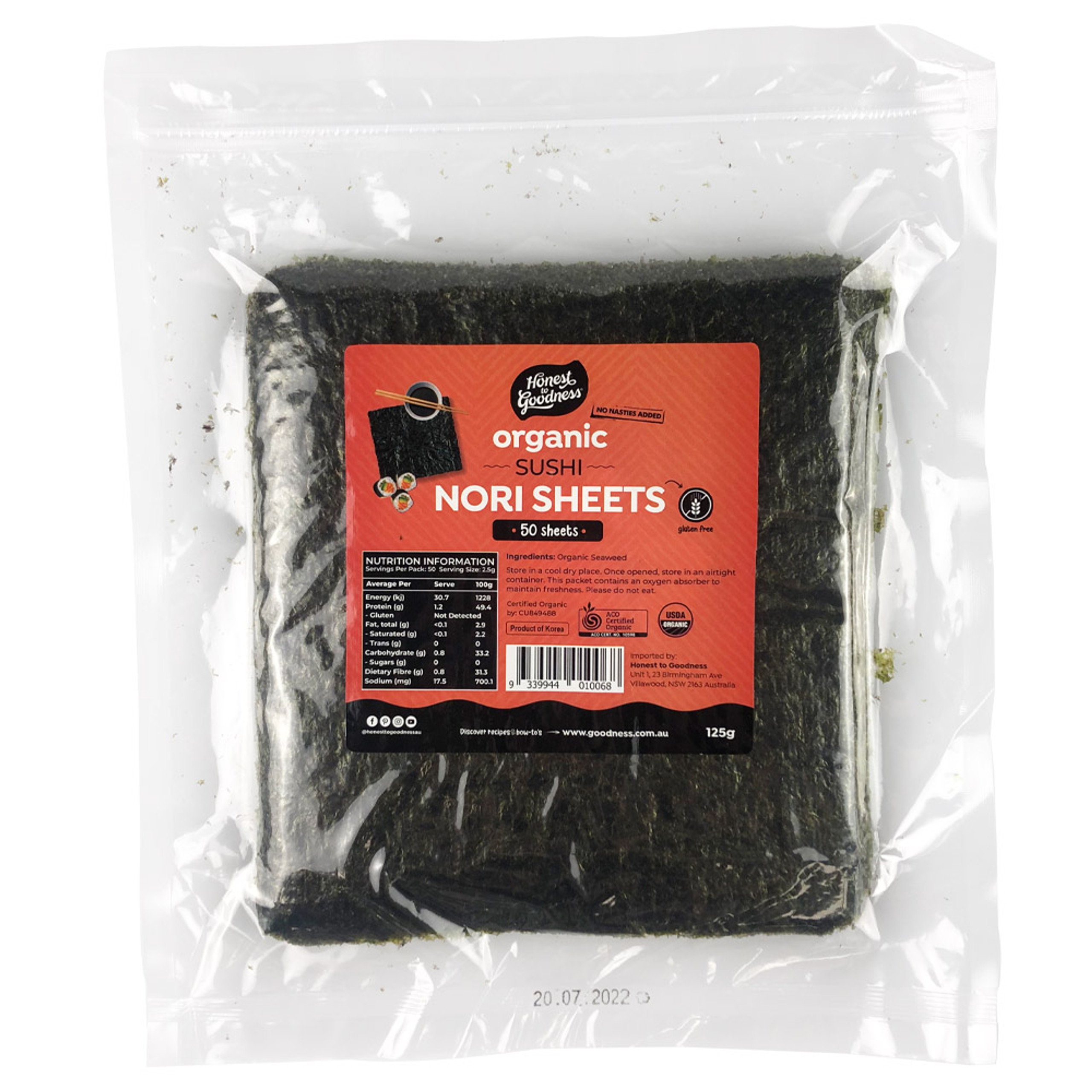 Honest to Goodness Organic Sushi Nori 10 Sheets