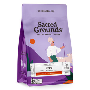 Sacred Grounds Organic Single Origin Peru Coffee Beans 200g