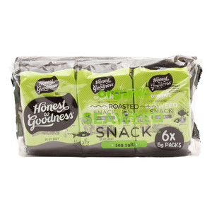 Honest to Goodness Organic Roasted Seaweed Snack - Sea Salt 5g x 6 Pack 1