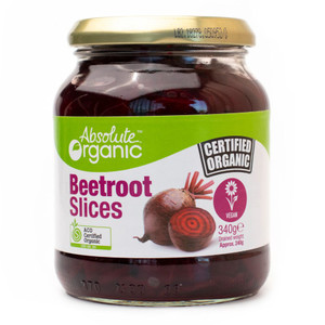 Organic Beetroot Slices 340g Front | Honest to Goodness