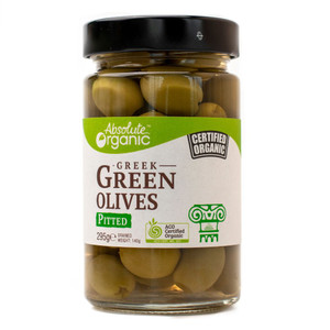 Organic Greek Green Olives - Pitted 295g Front | Honest to Goodness