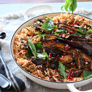 Eggplant pilaf with moroccan spices