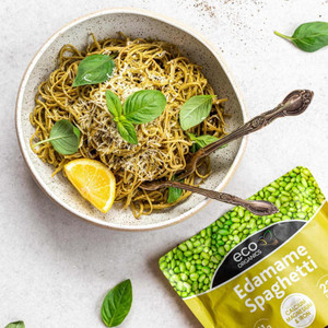 Edamame Spaghetti Basil Pesto Recipe