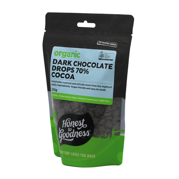 Organic Dark Chocolate Drops 70% Cocoa 250g | Honest to Goodness