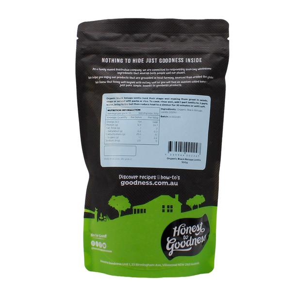 Organic Black Beluga Lentils 500g | Honest to Goodness
