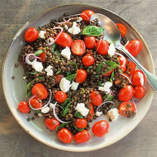 French Green Lentils with Tomatoes, Goats Cheese & Basil 1