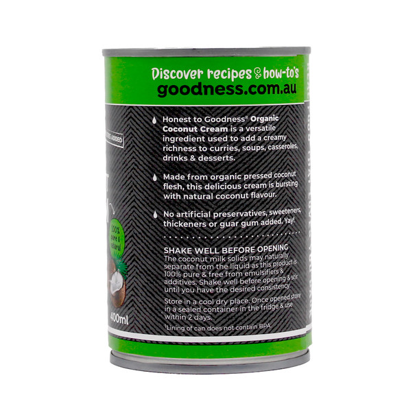 Organic Coconut Cream 400ml | Honest to Goodness