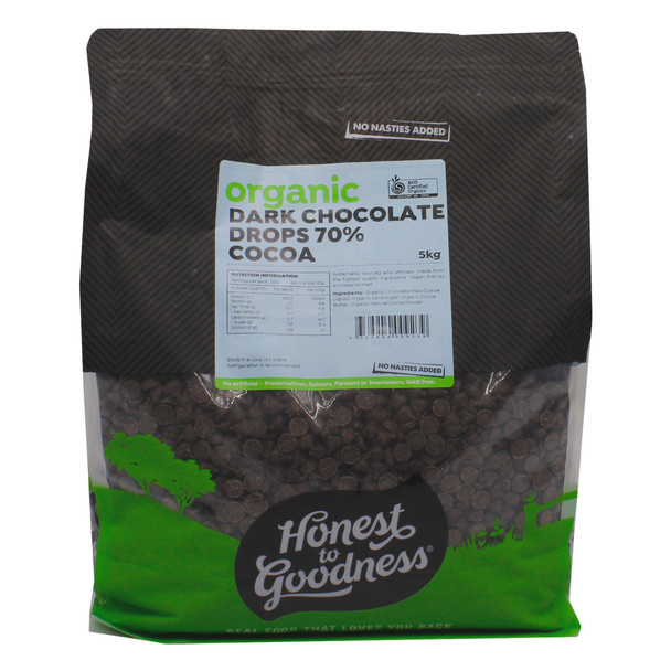 Organic Dark Chocolate Drops 70% Cocoa 5KG | Honest to Goodness